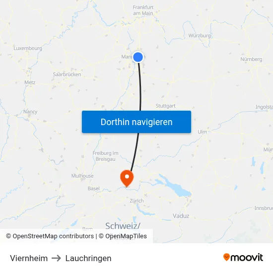 Viernheim to Lauchringen map