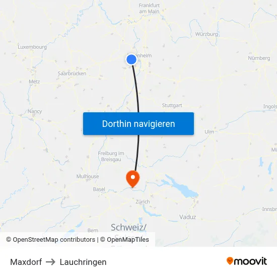 Maxdorf to Lauchringen map