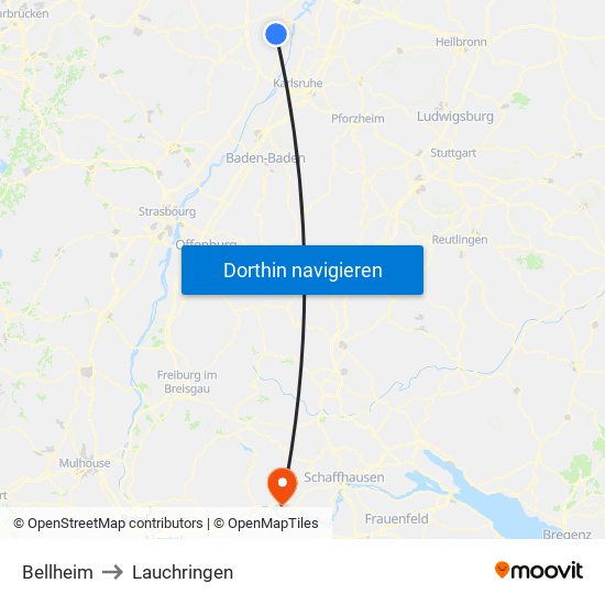 Bellheim to Lauchringen map