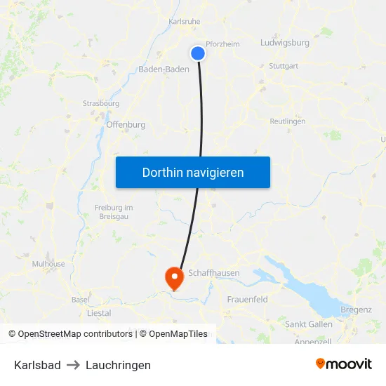 Karlsbad to Lauchringen map