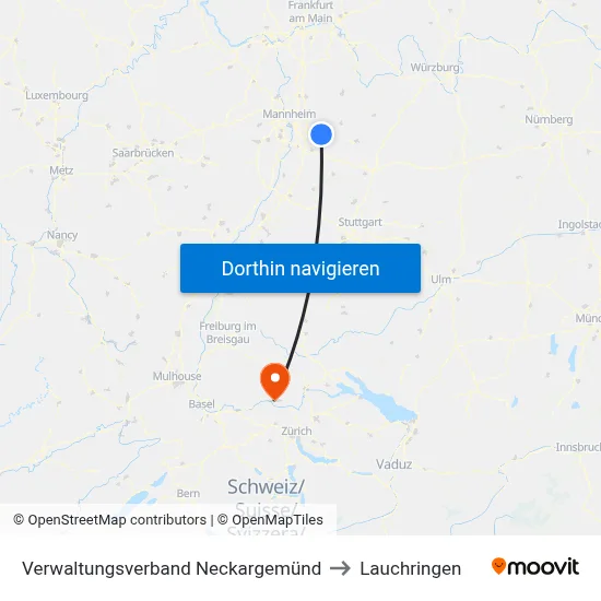 Verwaltungsverband Neckargemünd to Lauchringen map