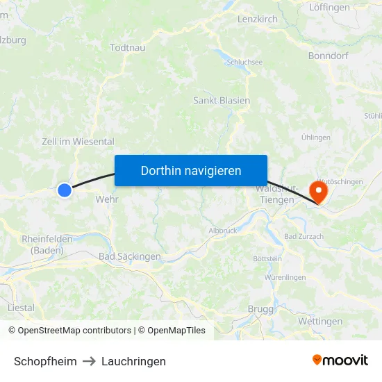 Schopfheim to Lauchringen map