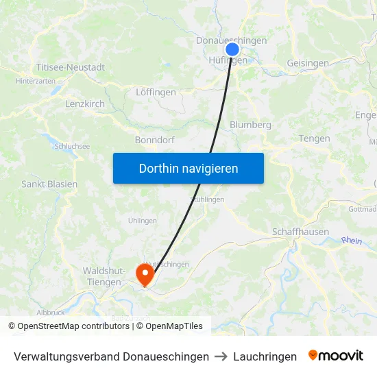 Verwaltungsverband Donaueschingen to Lauchringen map