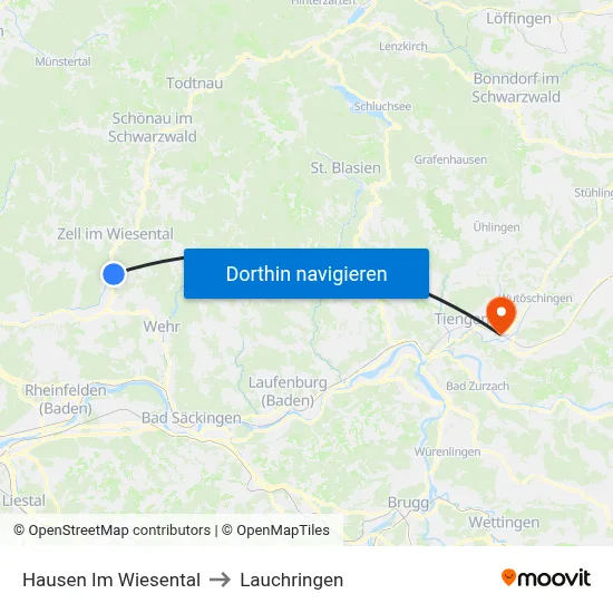 Hausen Im Wiesental to Lauchringen map