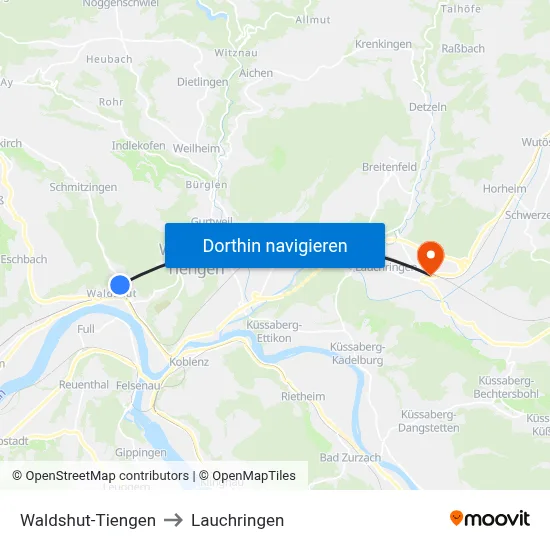 Waldshut-Tiengen to Lauchringen map