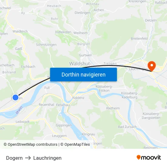 Dogern to Lauchringen map