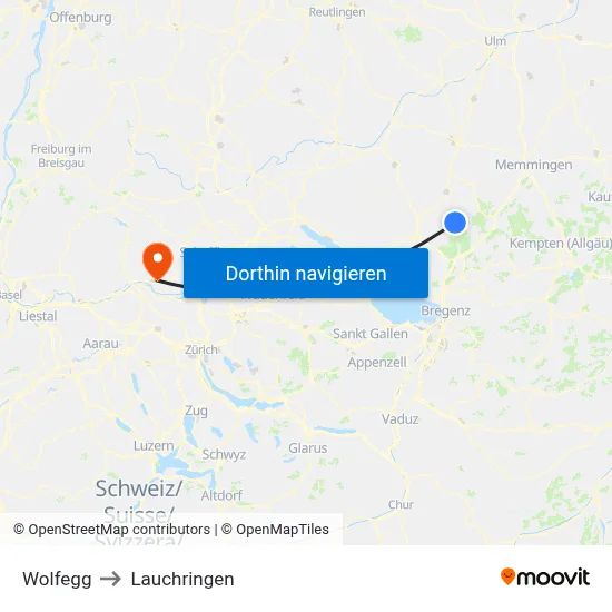 Wolfegg to Lauchringen map