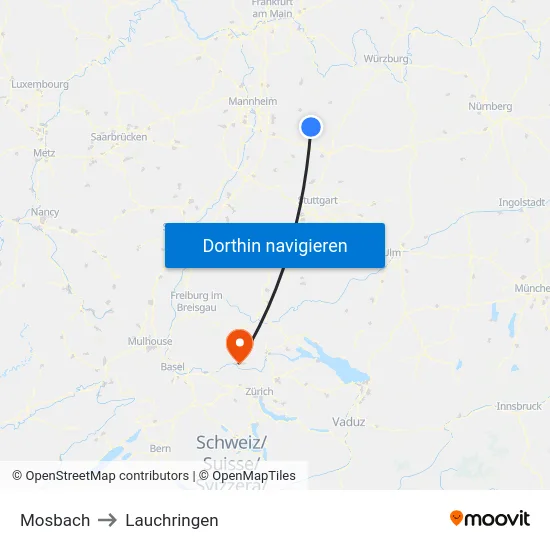 Mosbach to Lauchringen map