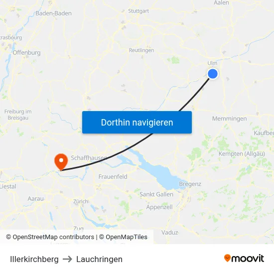 Illerkirchberg to Lauchringen map