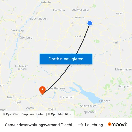 Gemeindeverwaltungsverband Plochingen to Lauchringen map