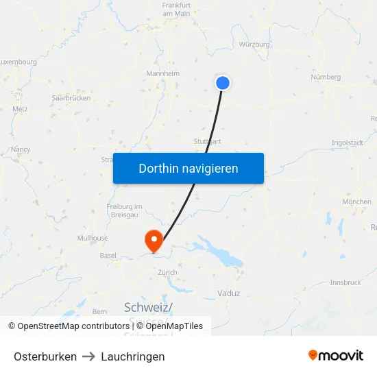 Osterburken to Lauchringen map