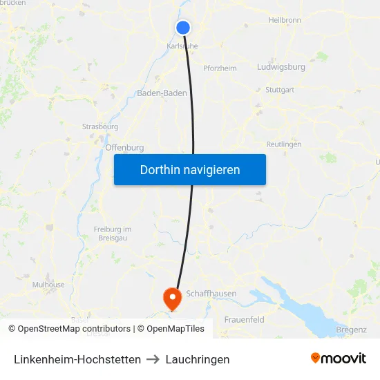 Linkenheim-Hochstetten to Lauchringen map