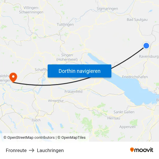 Fronreute to Lauchringen map