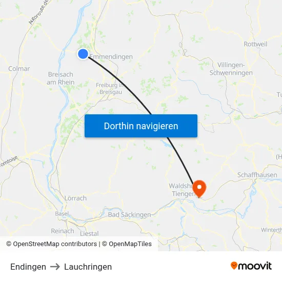 Endingen to Lauchringen map