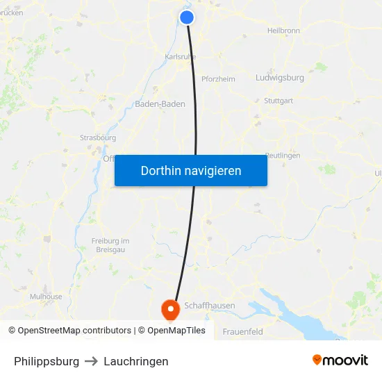Philippsburg to Lauchringen map