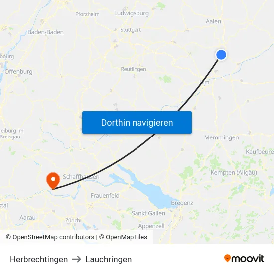 Herbrechtingen to Lauchringen map