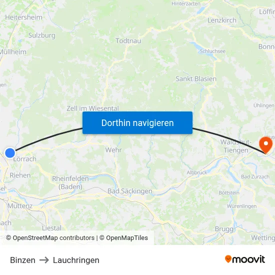 Binzen to Lauchringen map