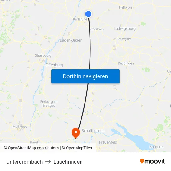 Untergrombach to Lauchringen map