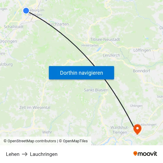 Lehen to Lauchringen map