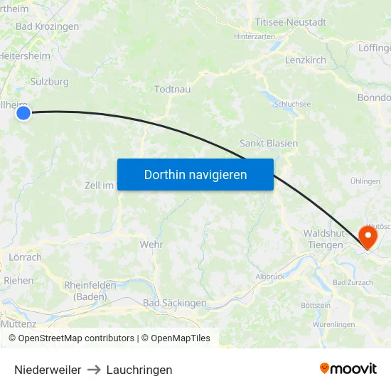 Niederweiler to Lauchringen map
