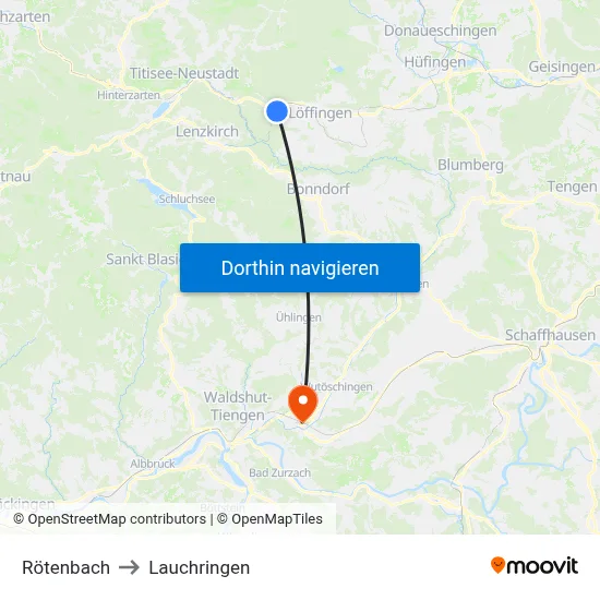 Rötenbach to Lauchringen map
