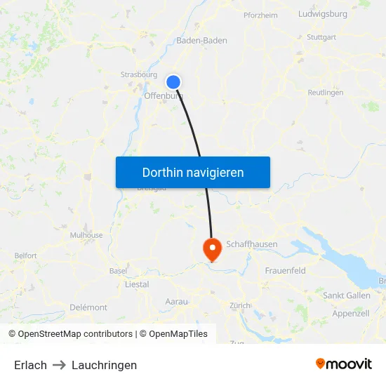 Erlach to Lauchringen map