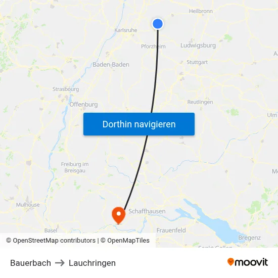 Bauerbach to Lauchringen map