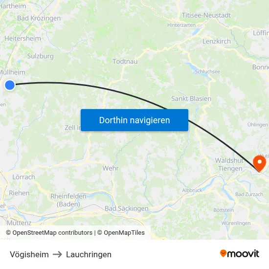 Vögisheim to Lauchringen map