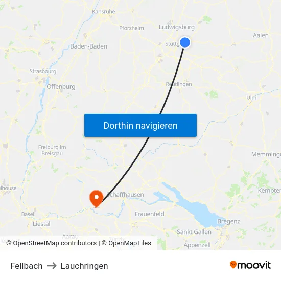 Fellbach to Lauchringen map