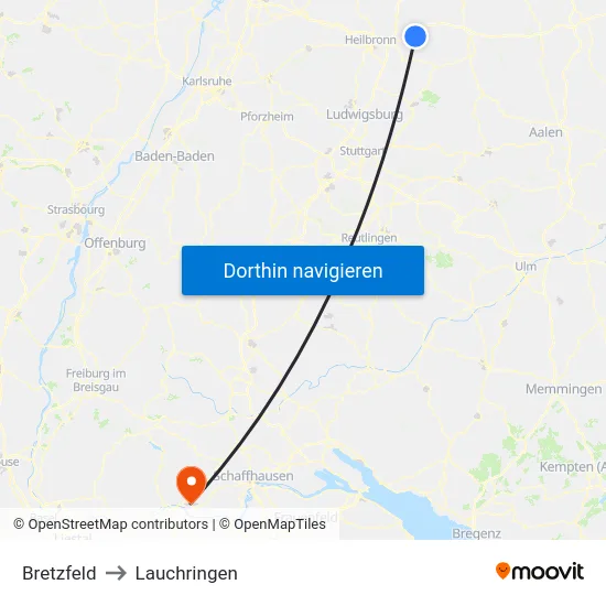 Bretzfeld to Lauchringen map