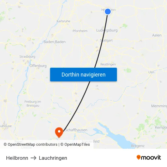 Heilbronn to Lauchringen map