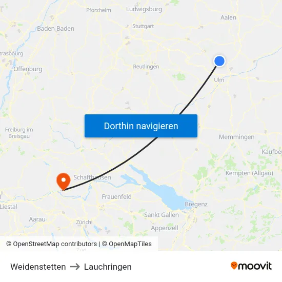 Weidenstetten to Lauchringen map