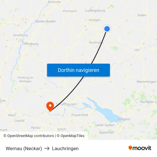 Wernau (Neckar) to Lauchringen map