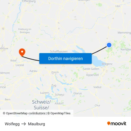 Wolfegg to Maulburg map
