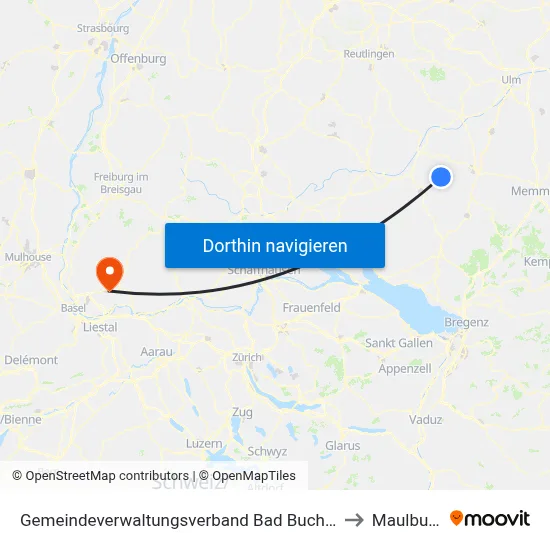 Gemeindeverwaltungsverband Bad Buchau to Maulburg map