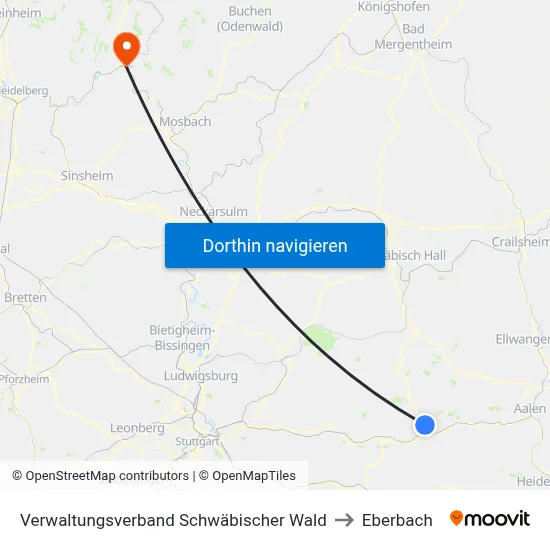 Verwaltungsverband Schwäbischer Wald to Eberbach map