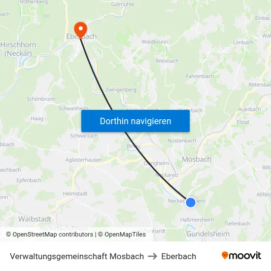 Verwaltungsgemeinschaft Mosbach to Eberbach map