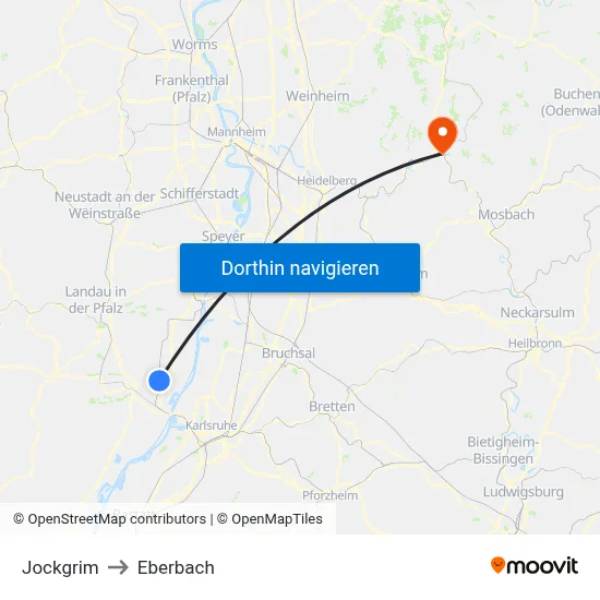 Jockgrim to Eberbach map