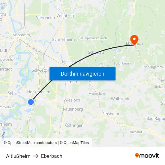 Altlußheim to Eberbach map