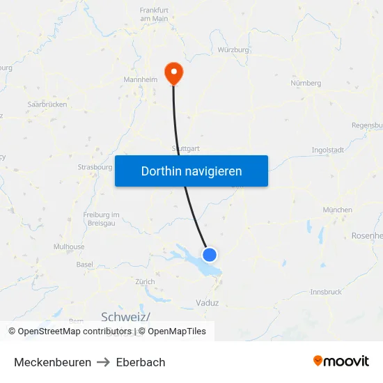 Meckenbeuren to Eberbach map