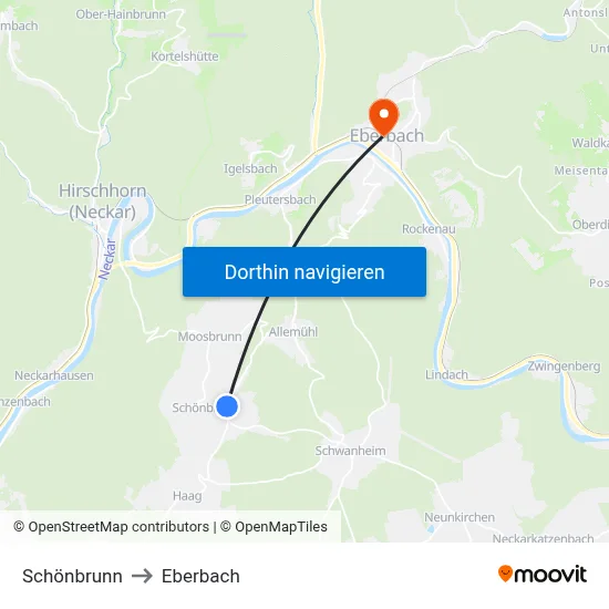 Schönbrunn to Eberbach map