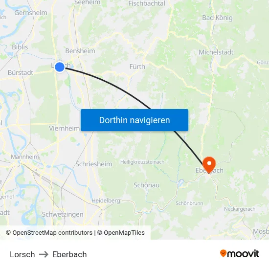 Lorsch to Eberbach map