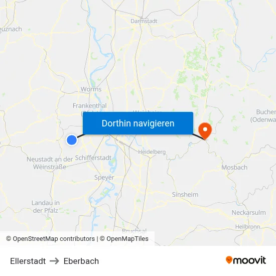 Ellerstadt to Eberbach map