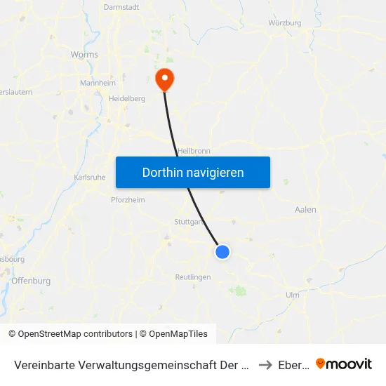 Vereinbarte Verwaltungsgemeinschaft Der Stadt Kirchheim Unter Teck to Eberbach map