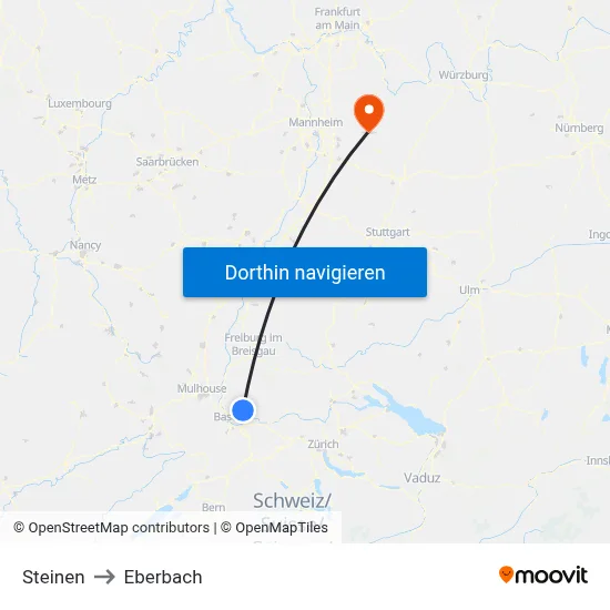 Steinen to Eberbach map