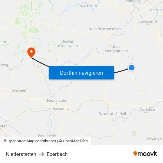 Niederstetten to Eberbach map