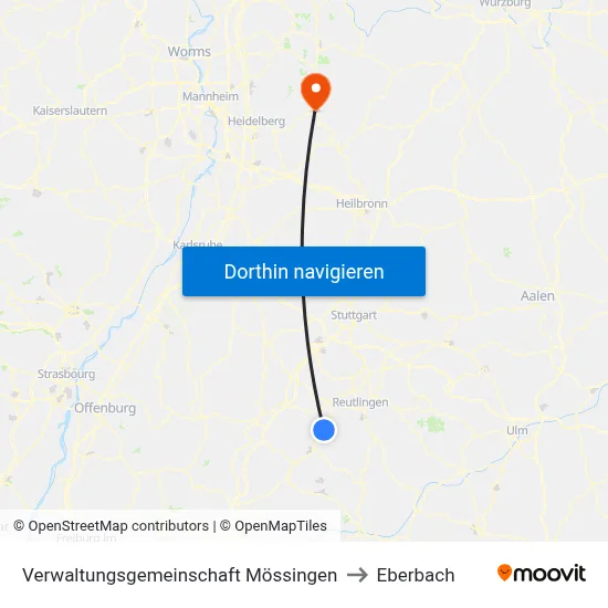 Verwaltungsgemeinschaft Mössingen to Eberbach map