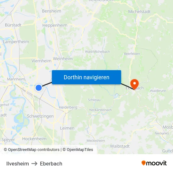Ilvesheim to Eberbach map