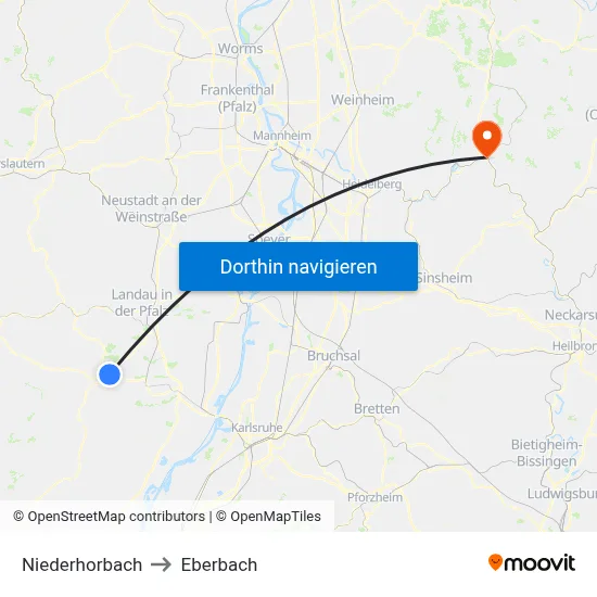Niederhorbach to Eberbach map