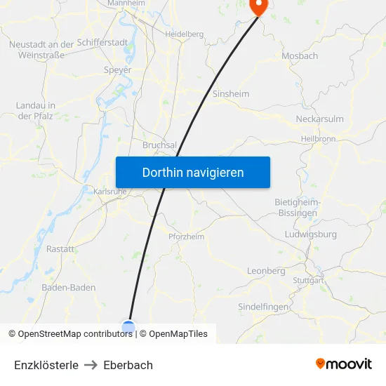 Enzklösterle to Eberbach map